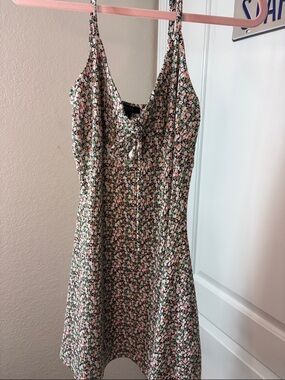 Forever 21 Pink and Green Floral Tie-Front Mini Dress